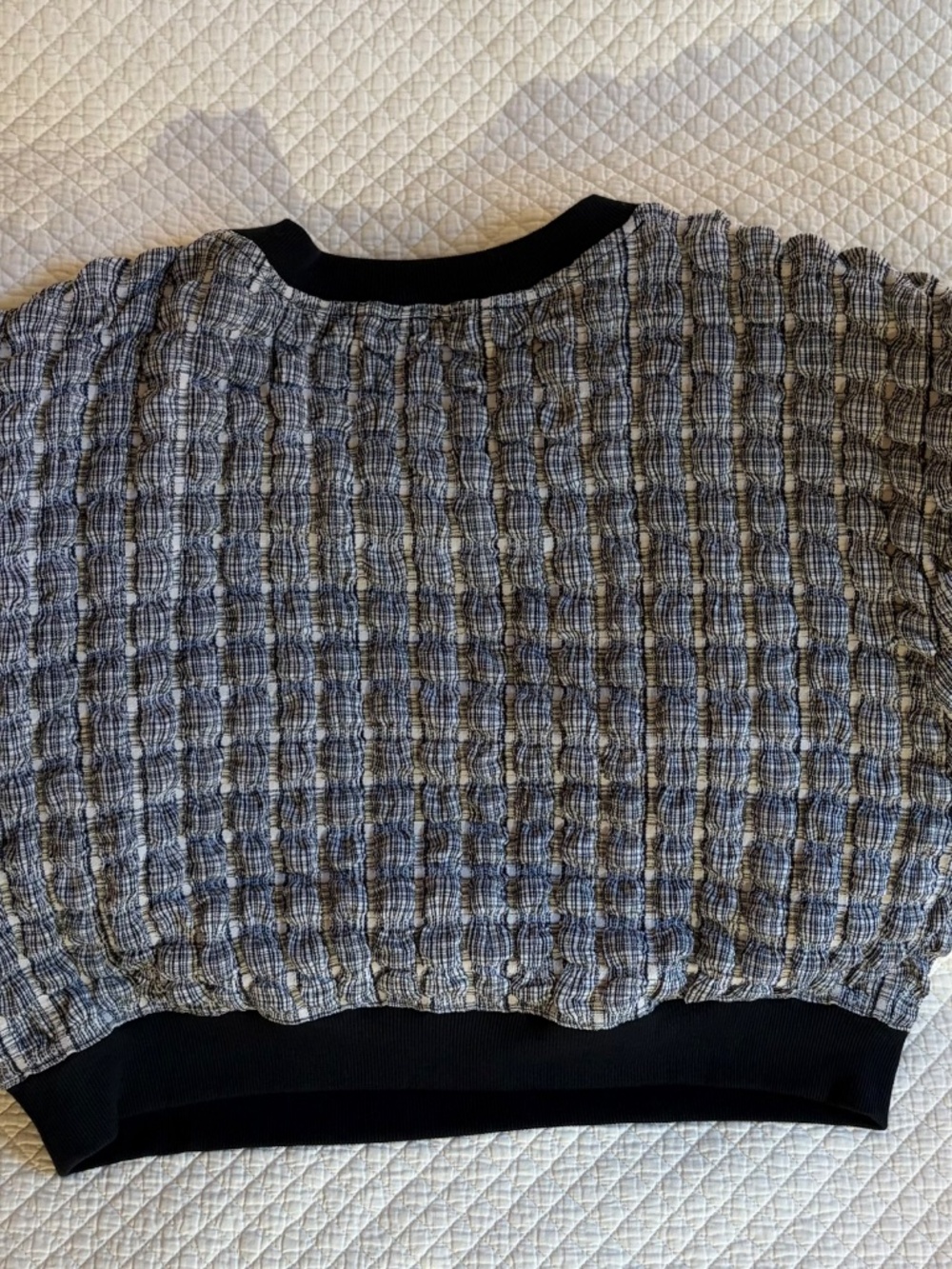Maeve Black & White Textured Short Sleeve Shirt Sz M - Picture 3 of 4